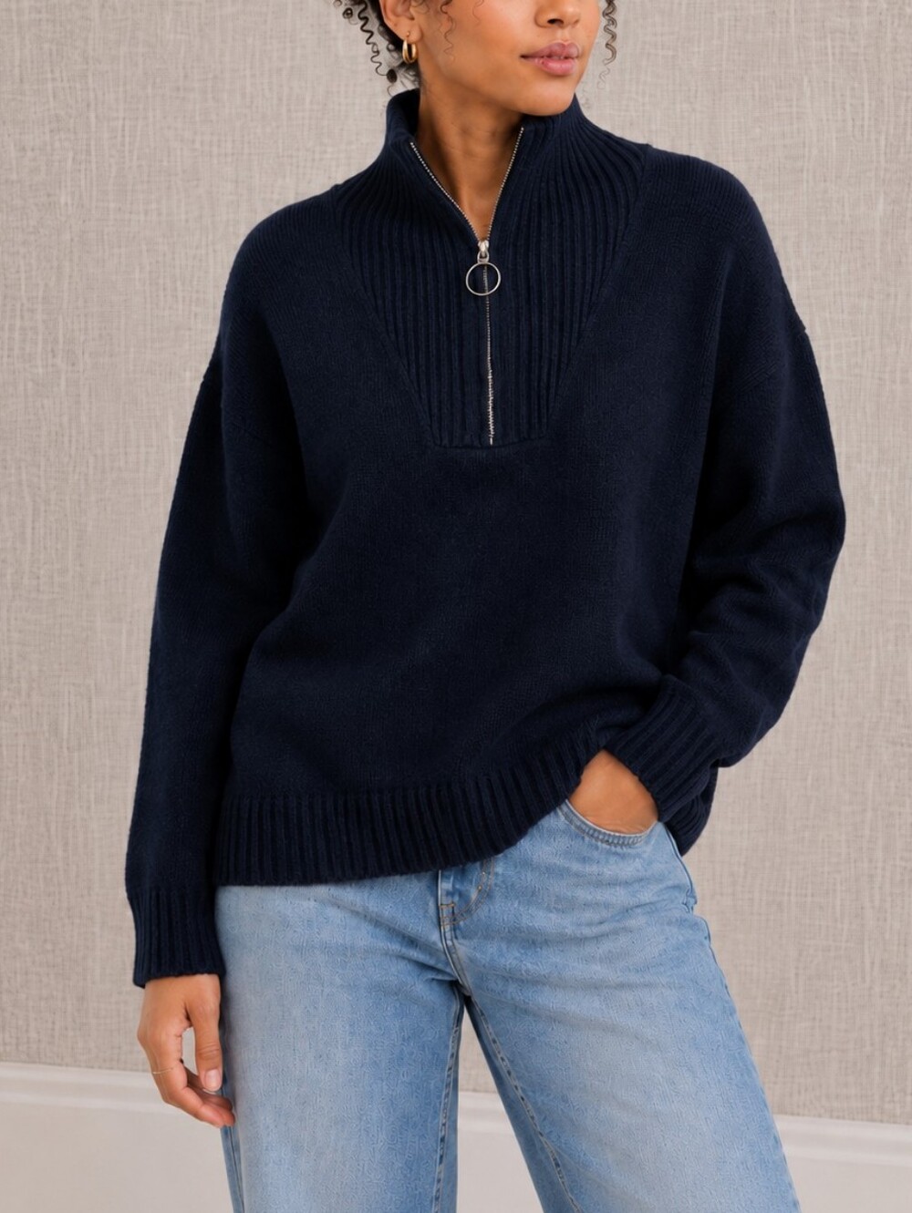 Old Navy Women’s XL Navy Blue Quarter-Zip Mock Neck Knit Sweater Pullover